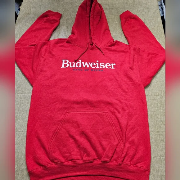 Vtg.Brew City Budweiser Classic Logo Red Pullover Hoodie Sweatshirt Size Medium Men